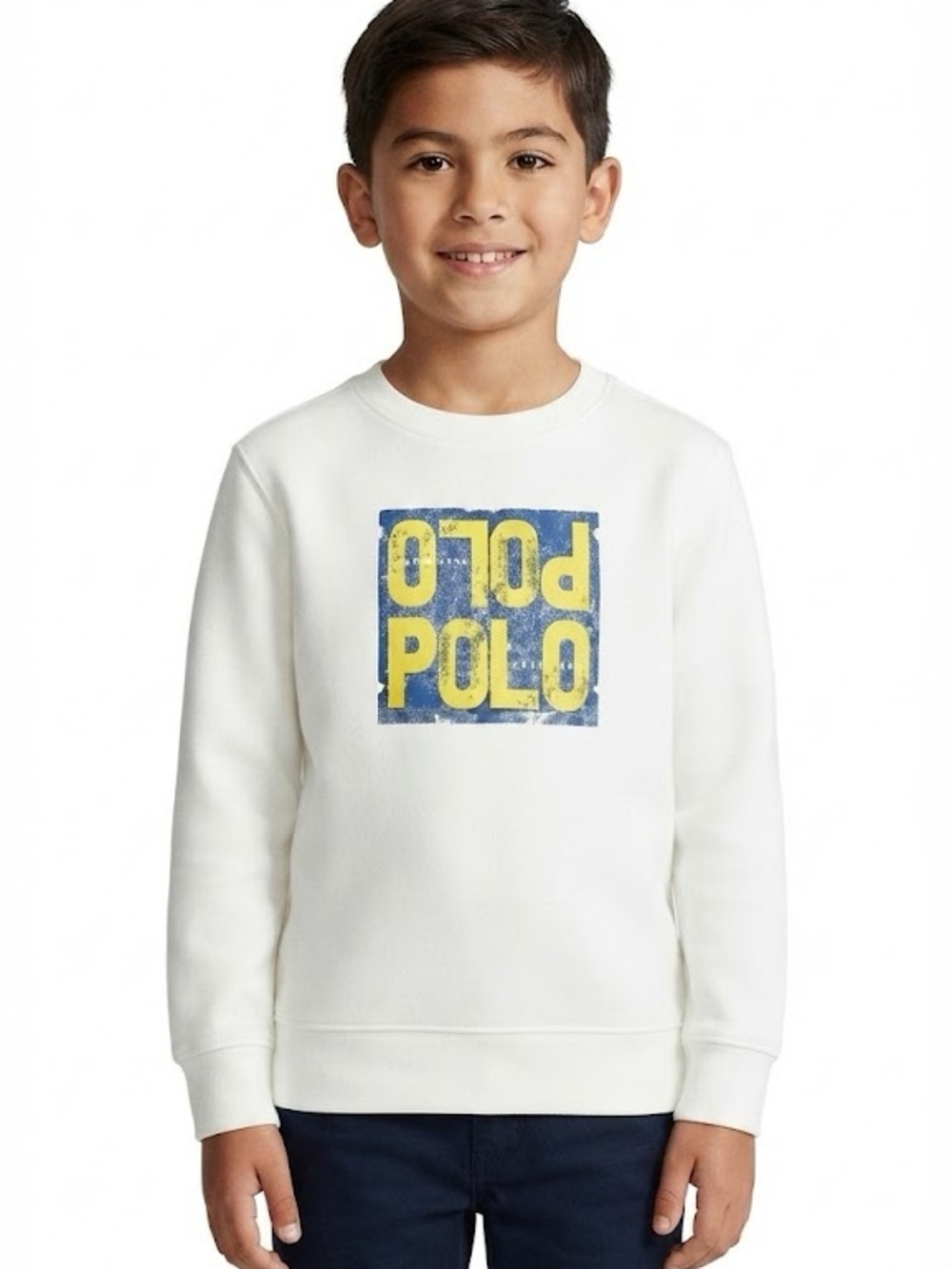 Polo by Ralph Lauren White Crewneck Sweatshirt with Blue and Yellow Logo